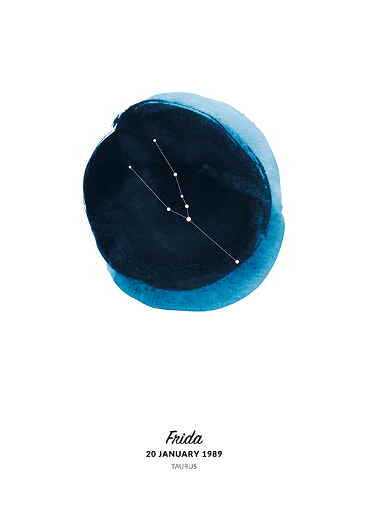  – Illustration du signe Taureau dans un cercle peint à l’aquarelle bleue