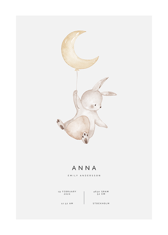  – Illustration d’un petit lapin tenant un ballon en forme de lune