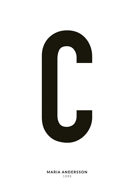 – Affiche de texte minimaliste avec la lettre C et un texte plus petit en dessous sur un fond blanc