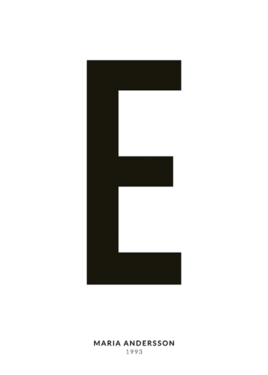 – Affiche de texte minimaliste avec la lettre E et un texte plus petit en dessous sur un fond blanc