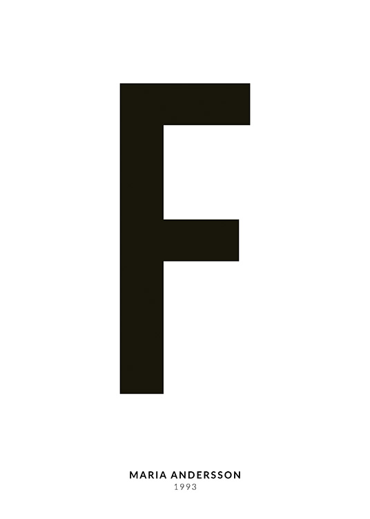 – Affiche de texte minimaliste avec la lettre F et un texte plus petit en dessous sur un fond blanc