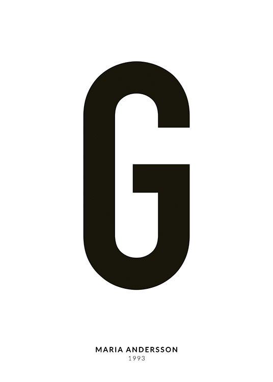 – Affiche de texte minimaliste avec la lettre G et un texte plus petit en dessous sur un fond blanc