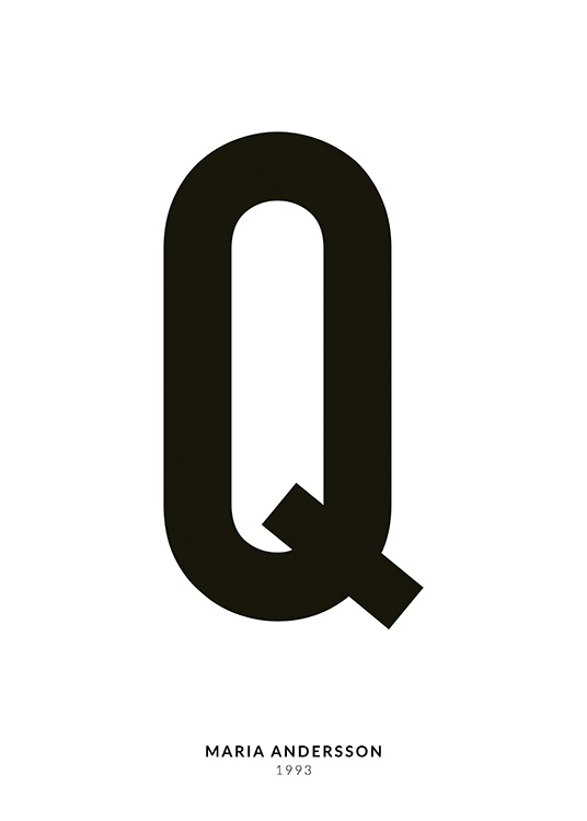 – Affiche de texte minimaliste avec la lettre Q et un texte plus petit en dessous sur un fond blanc