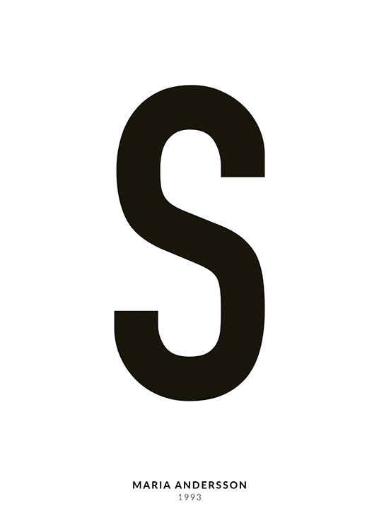 – Affiche de texte minimaliste avec la lettre S et un texte plus petit en dessous sur un fond blanc