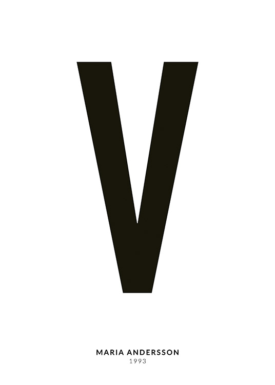 – Affiche de texte minimaliste avec la lettre V et un texte plus petit en dessous sur un fond blanc