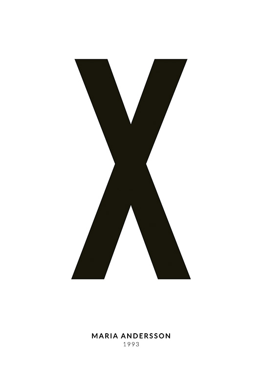 – Affiche de texte minimaliste avec la lettre X et un texte plus petit en dessous sur un fond blanc