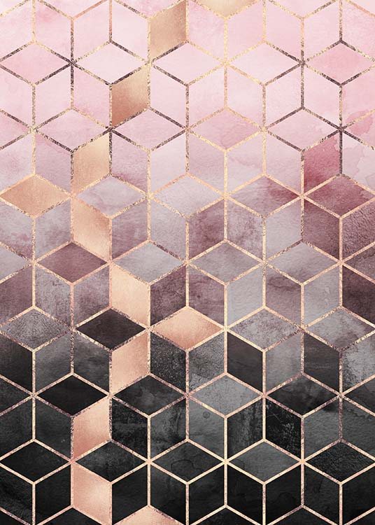 Pink Grey Gradient Cubes Affiche / Art chez Desenio AB (pre0016)