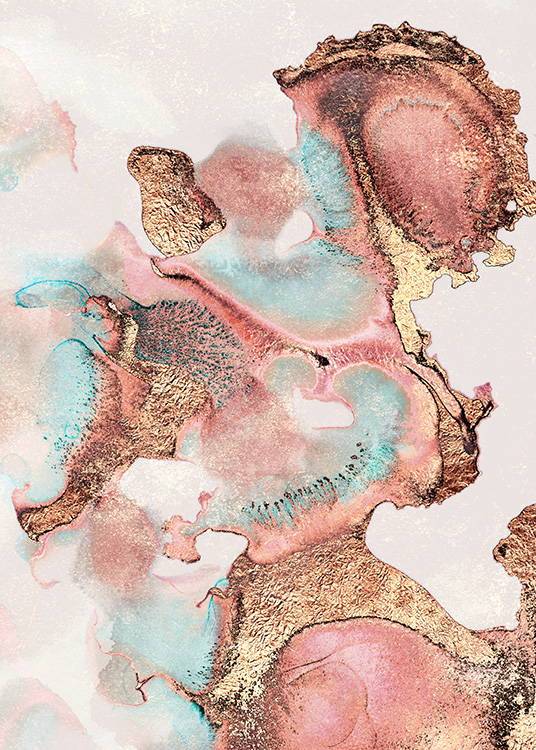  – Peinture abstraite en rose, doré et bleu par Elisabeth Fredriksson
