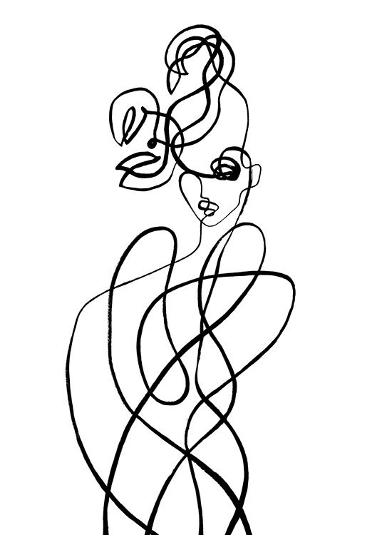  – Illustration abstraite en art linéaire d’un corps avec des griffes au-dessus de la tête, inspirée par le signe du Scorpion