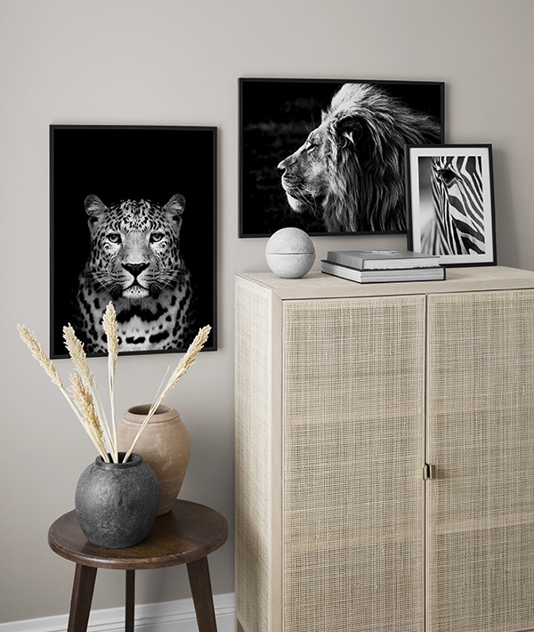 Posters d’animaux noir et blanc, inspiration safari