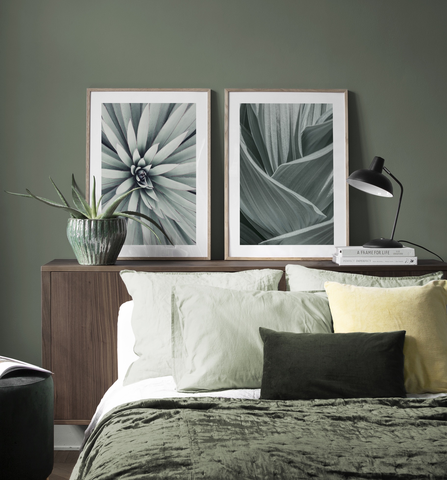 Déco chaleureuse pour chambre en vert