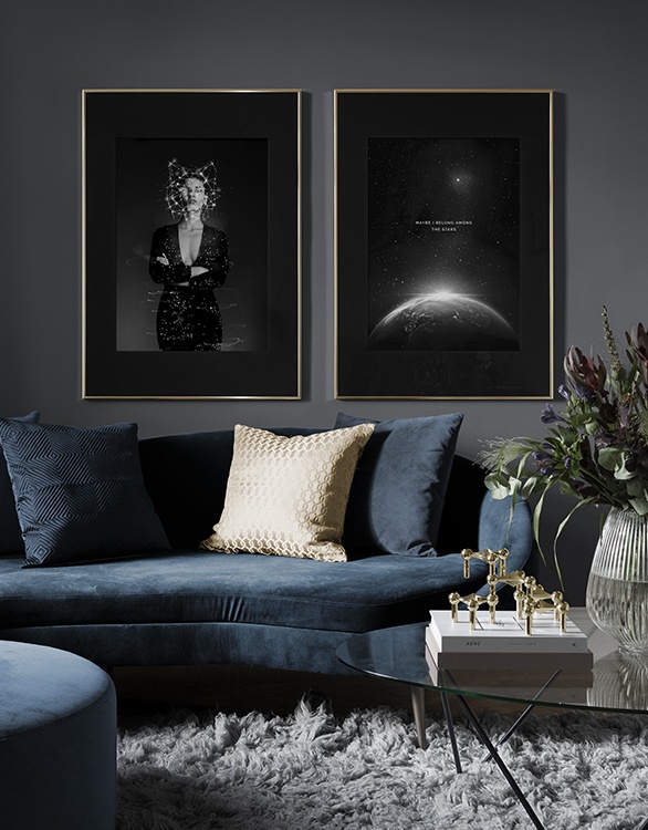 Posters sombres tendance thème espace pour salon