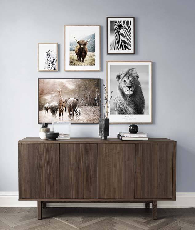 Mur de tableaux avec motifs animaux