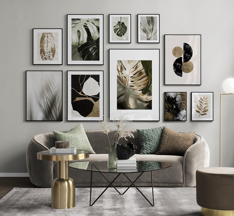 Posters botaniques avec monstera en vert et or