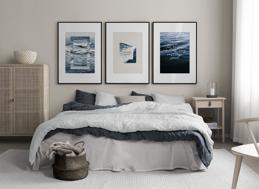 Trio d'affiches sur le thème de l'océan